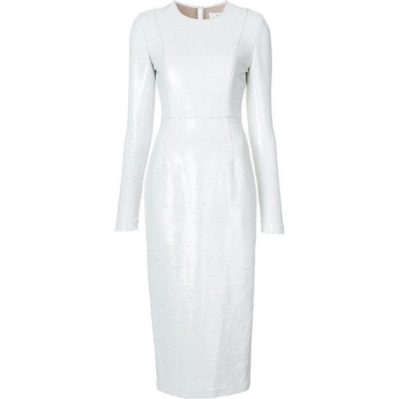 DVF Sequin Long Sleeve Fitted White Dress - Picture 4 of 8